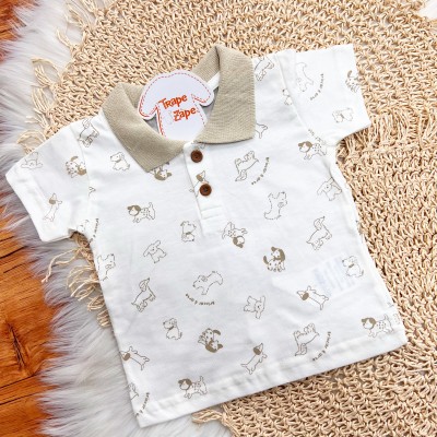 Conj. Camiseta Gola Polo Happy Friend e Bermuda - Off White e Areia